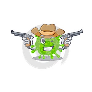 Funny flaviviridae as a cowboy cartoon character holding guns