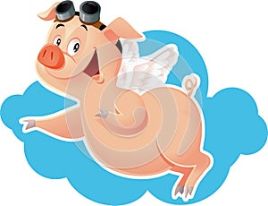 Funny Flying Pig Vector Cartoon Illustration