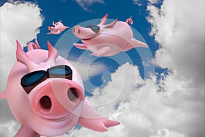 Funny flying piggies. Sky divers