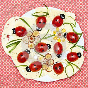 Funny food-lady bug appetizer plate