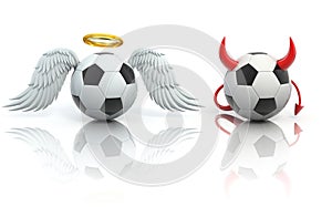 Funny football 3d concept - angel and devil soccer balls