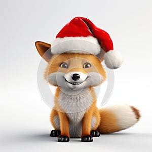 Funny Fox In Christmas Hat - 3d Rendered Stock Photo