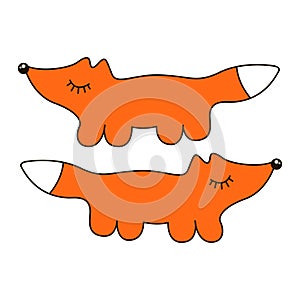 Funny fox sign cartoon icon in curve lines
