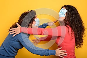 Funny friend are blindfolded with face mask. concept of confusion