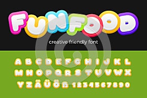 Funny Friendly Font vector design. For Kids Children Fun Food Celebration areas