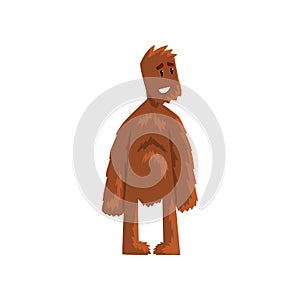 Funny friendly smiling bigfoot mythical creature cartoon character vector Illustration on a white background