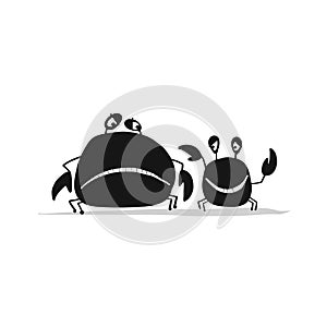 Funny friends crabs, black silhouette for your design