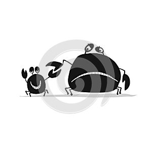 Funny friends crabs, black silhouette for your design