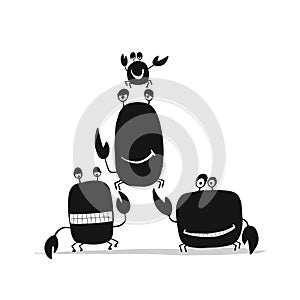 Funny friends crabs, black silhouette for your design