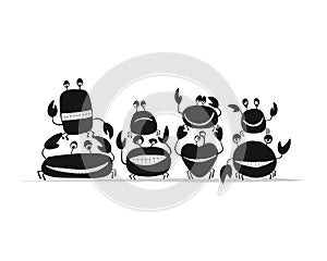 Funny friends crabs, black silhouette for your design