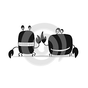 Funny friends crabs, black silhouette for your design