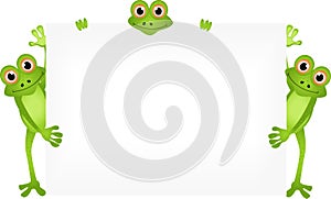 Funny frog cartoon with blank sign