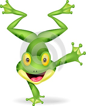 Funny frog cartoon standing on its hand