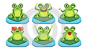 Funny Frog Characters Set, Cute Amphibian in Different Activities Vector Illustration