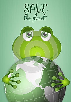 Funny frog with green earth