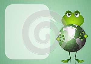 Funny frog with green earth