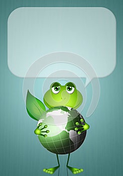 Funny frog with green world