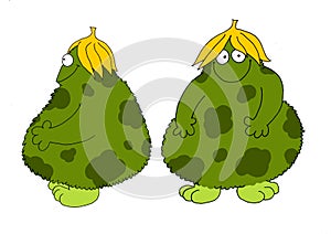 Funny front and profile illustration of a furry, fat and green character