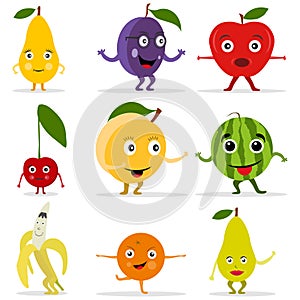 Funny fruit face and cartoon fruit characters. Cartoon funny fruits characters and fruits face.