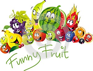 Funny fruit - many fruit with smile and happy face - vector fruit