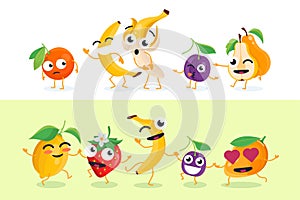 Funny fruit - set of vector characters illustrations