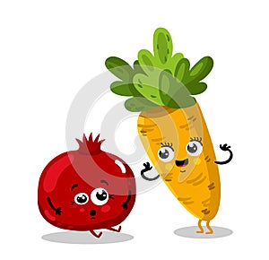 Funny fruit and vegetable cartoon characters