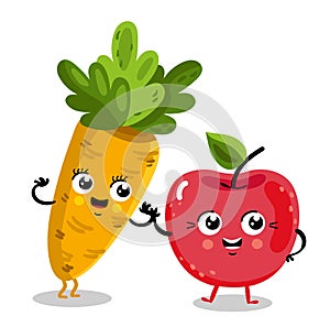 Funny fruit and vegetable cartoon characters