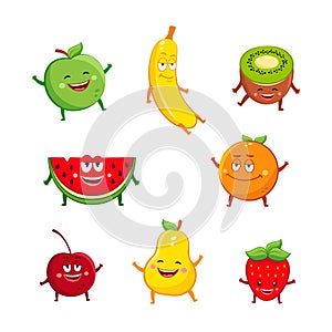 Funny fruits characters cartoon set