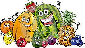 Funny fruits group cartoon illustration