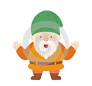 Funny Garden Gnome with Happy Smiling Face. Fairy Tale Personage Isolated On White Background. Cute Elf Character