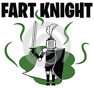 Funny Gassy Knight with Fart Cloud Illustration Isolated on White with Clipping Path