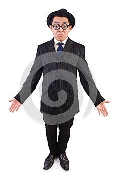 Funny gentleman in striped suit isolated on the