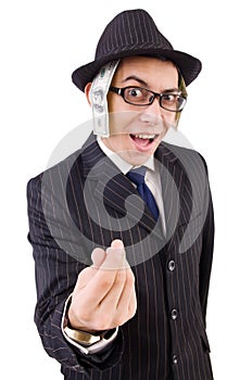 Funny gentleman in striped suit isolated on the