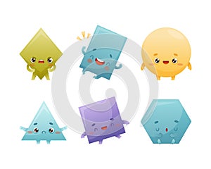 Funny Geometric Shape Character with Different Face Expression Vector Set