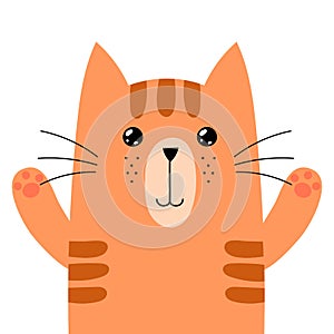 Funny ginger cat isolated element. Cute feline character in cartoon style