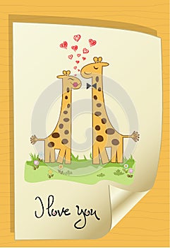 Funny giraffe couple in love