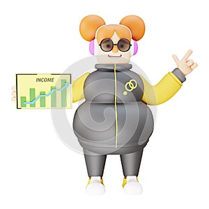 Funny Girl 3D Cartoon Picture with a table chart