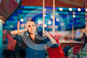 Funny Girl in Amusement Park Forgetting to Buy Something