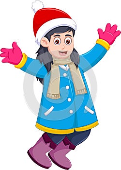 Funny girl cartoon wearing winter clothes