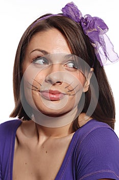 Funny girl with cat whiskers