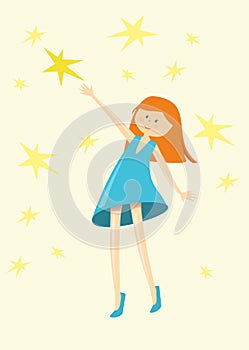 Funny girl/catch star girl/cute girl illustration/pretty girl/illustration beautiful girl/character design/star-themed