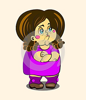 Funny girl crossed her arms. offended child cartoon vector illustration