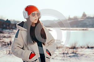 Funny Girl with Heart Shaped Sunglasses Listening to Music