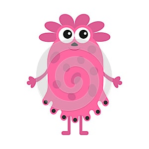 Funny girl monster with big eyes. Cute cartoon character. Pink color. Baby collection