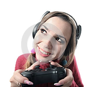 Funny girl play videogame