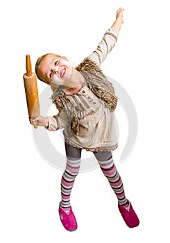 Funny girl with rolling pin