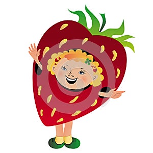 Funny girl in strawberry suit