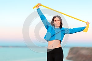 Funny Girl Trying to Work out with Yoga Band