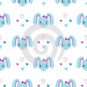 Funny girlish seamless pattern with cute bunny