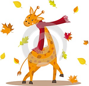 Funny girrafe in autumn leaves vector image